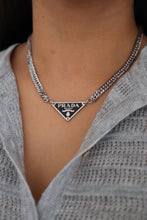 Load image into Gallery viewer, Prada black necklace- silver chain

