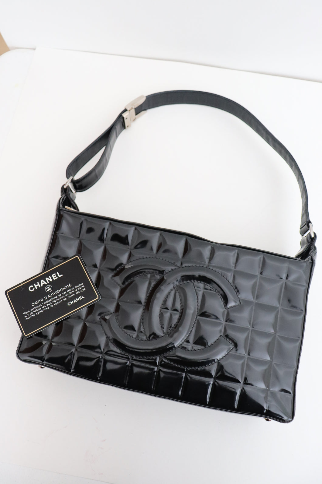 Chanel chocolate bar patent leather