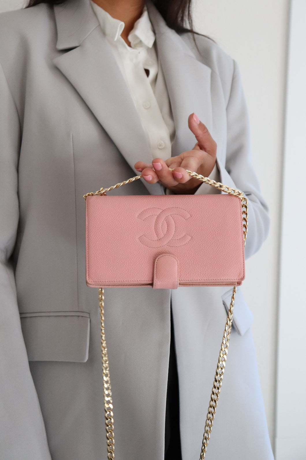 Chanel caviar wallet in pink