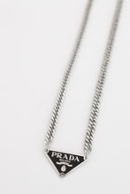Load image into Gallery viewer, Prada black necklace- silver chain

