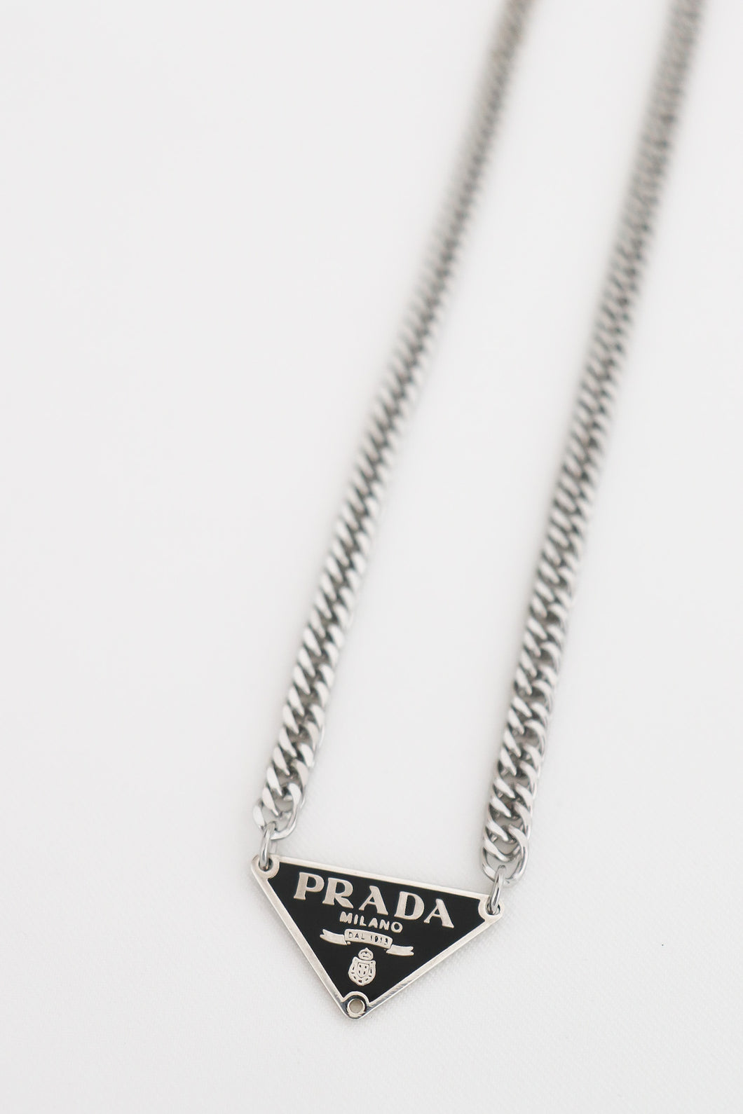 Prada black necklace- silver chain