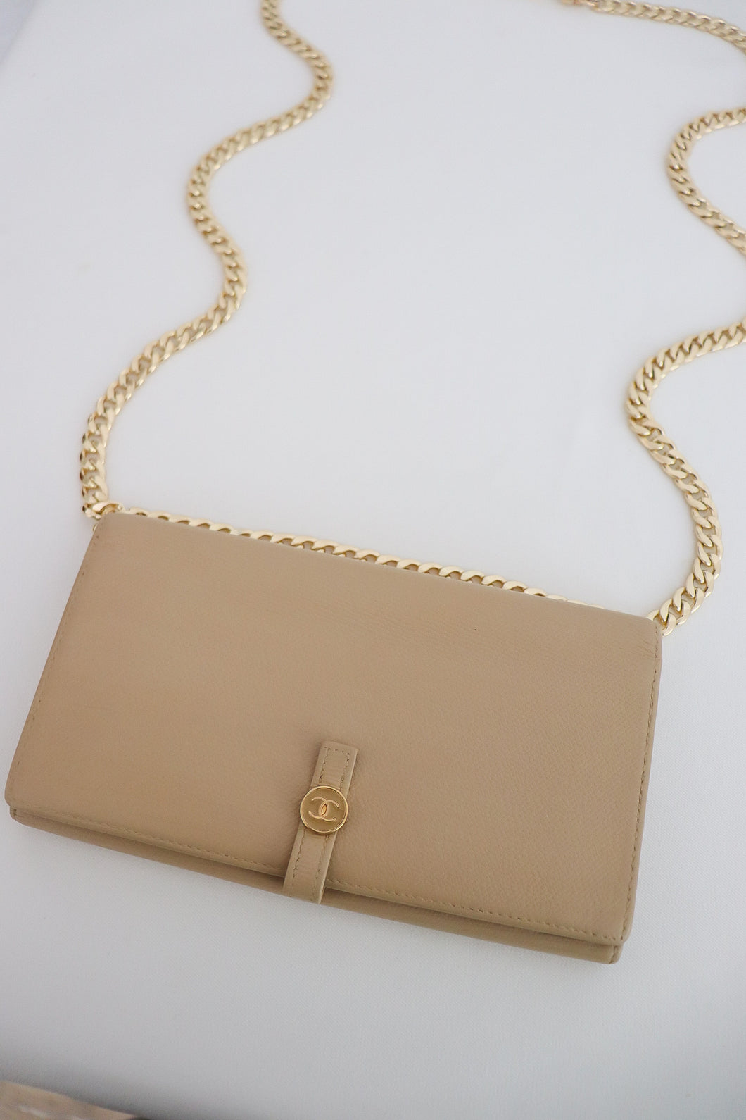 Chanel Coco Button Long Bi-Fold Beige Light Brown Wallet