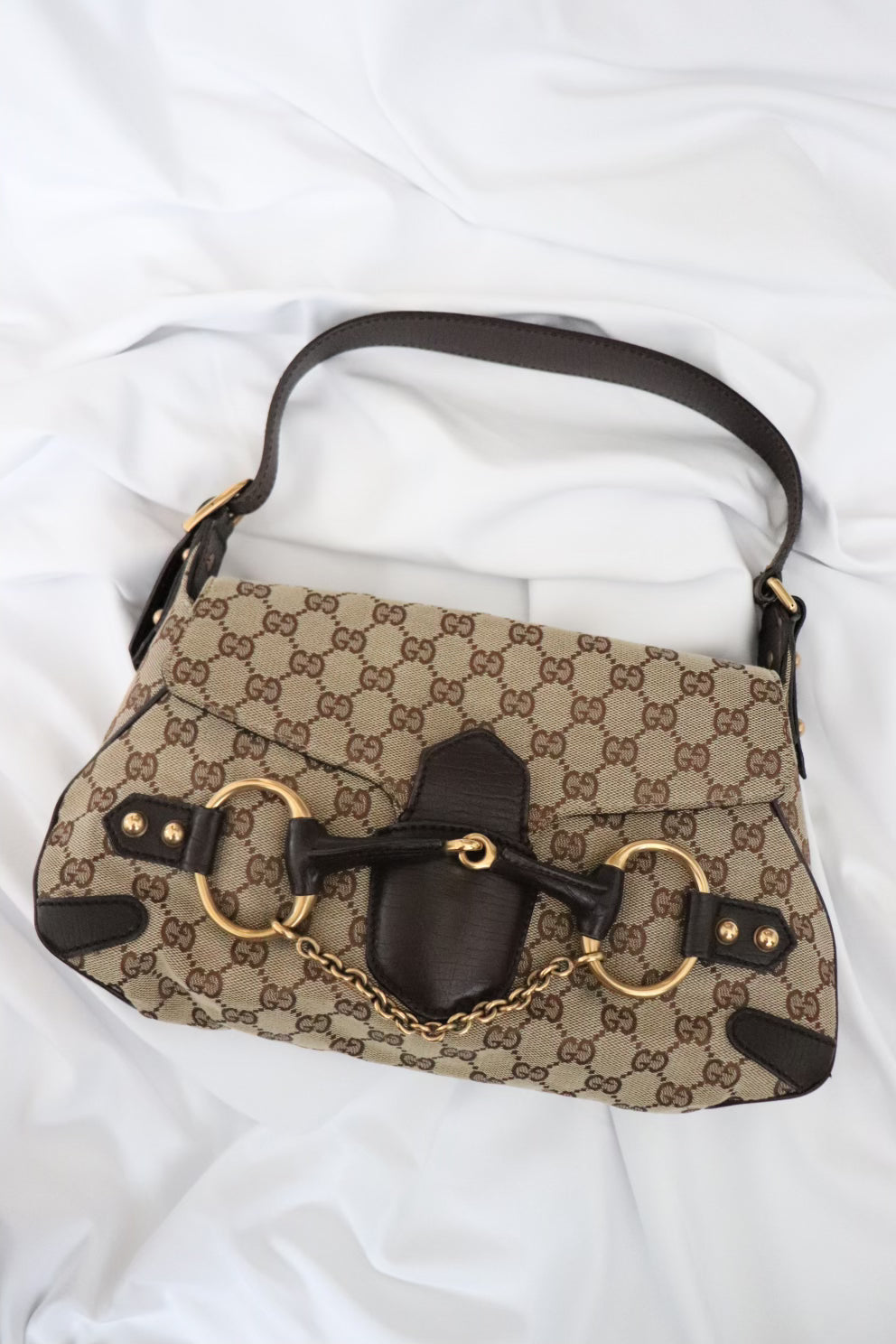 Gucci monogram canvas horsebit bag