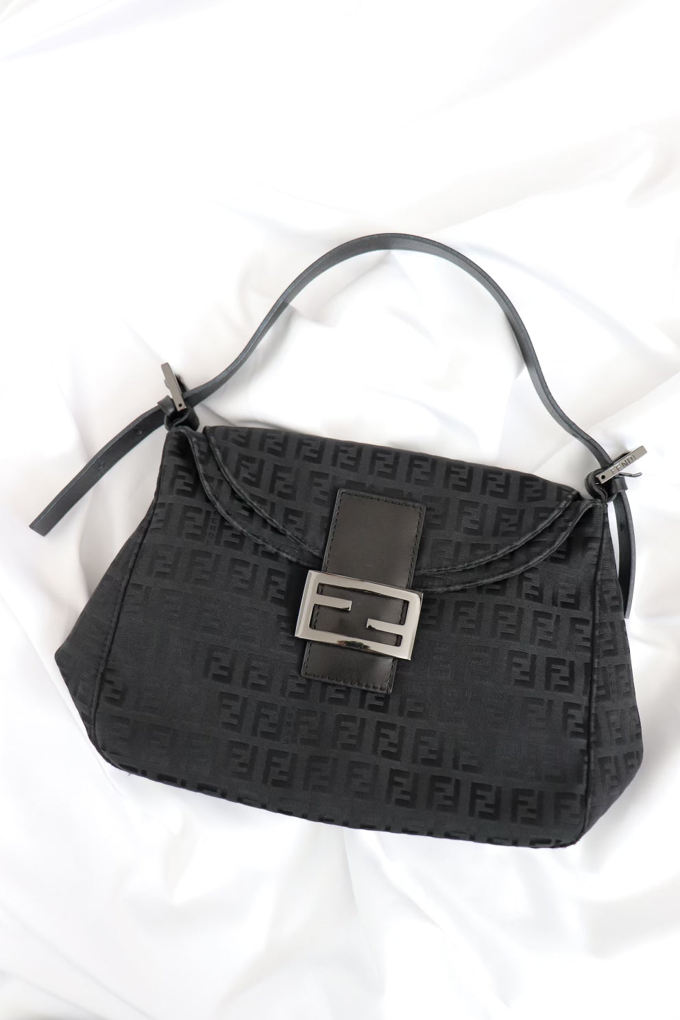 Fendi zucchino double flap baguette in black