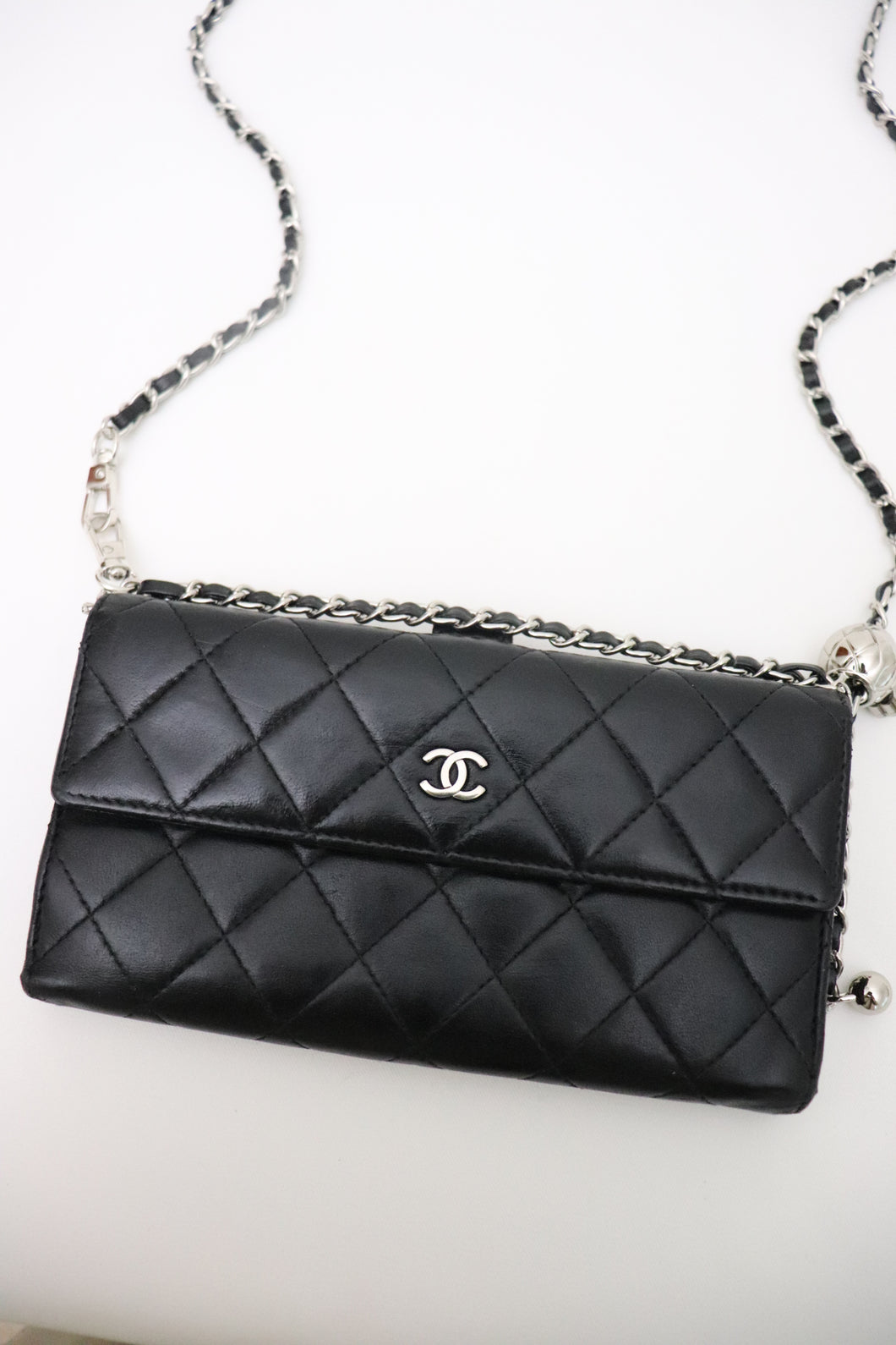 CHANEL Lambskin Quilted Long Flap Wallet Black