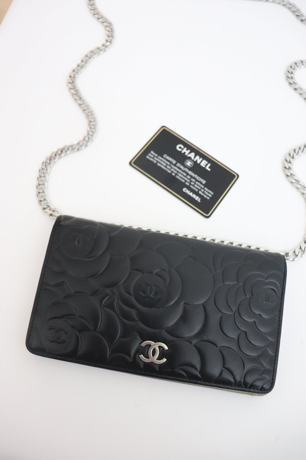 Chanel embossed camellia vintage wallet