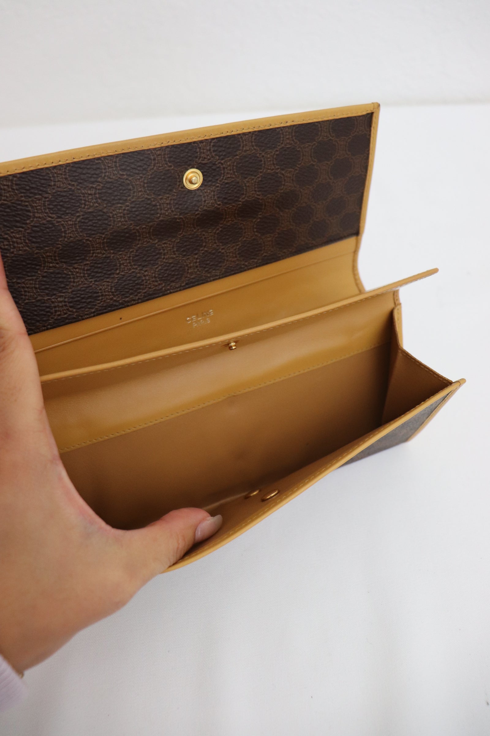 CELINE Macadam logo embossed long wallet purse brown