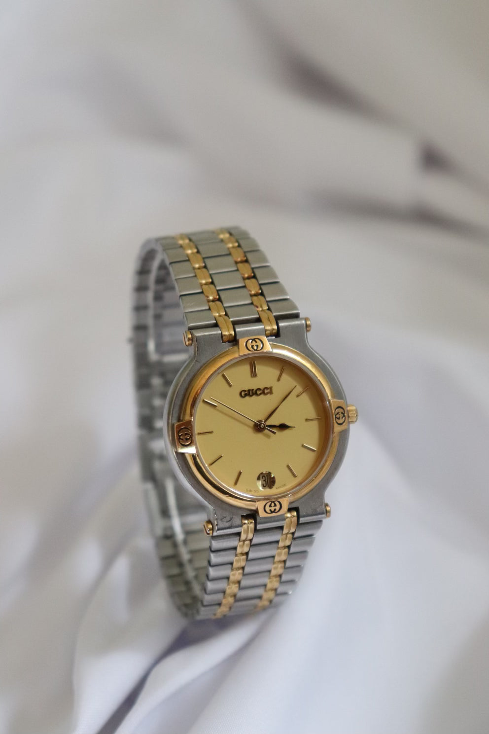 Gucci 1990s Date Round Dial Two Tone Watch