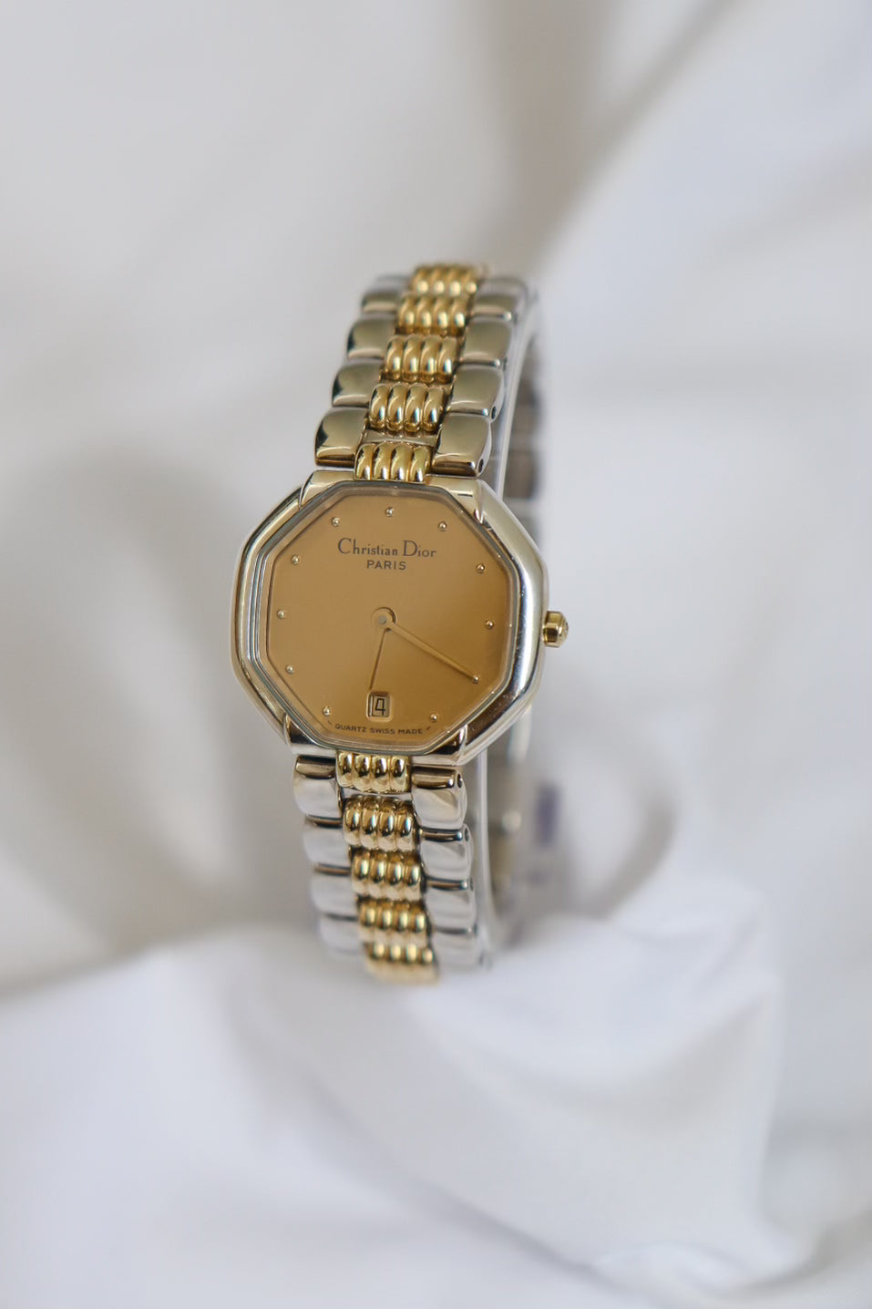 Christian Dior Silver Two Tone Modele Depose Octagonal Quartz Watch