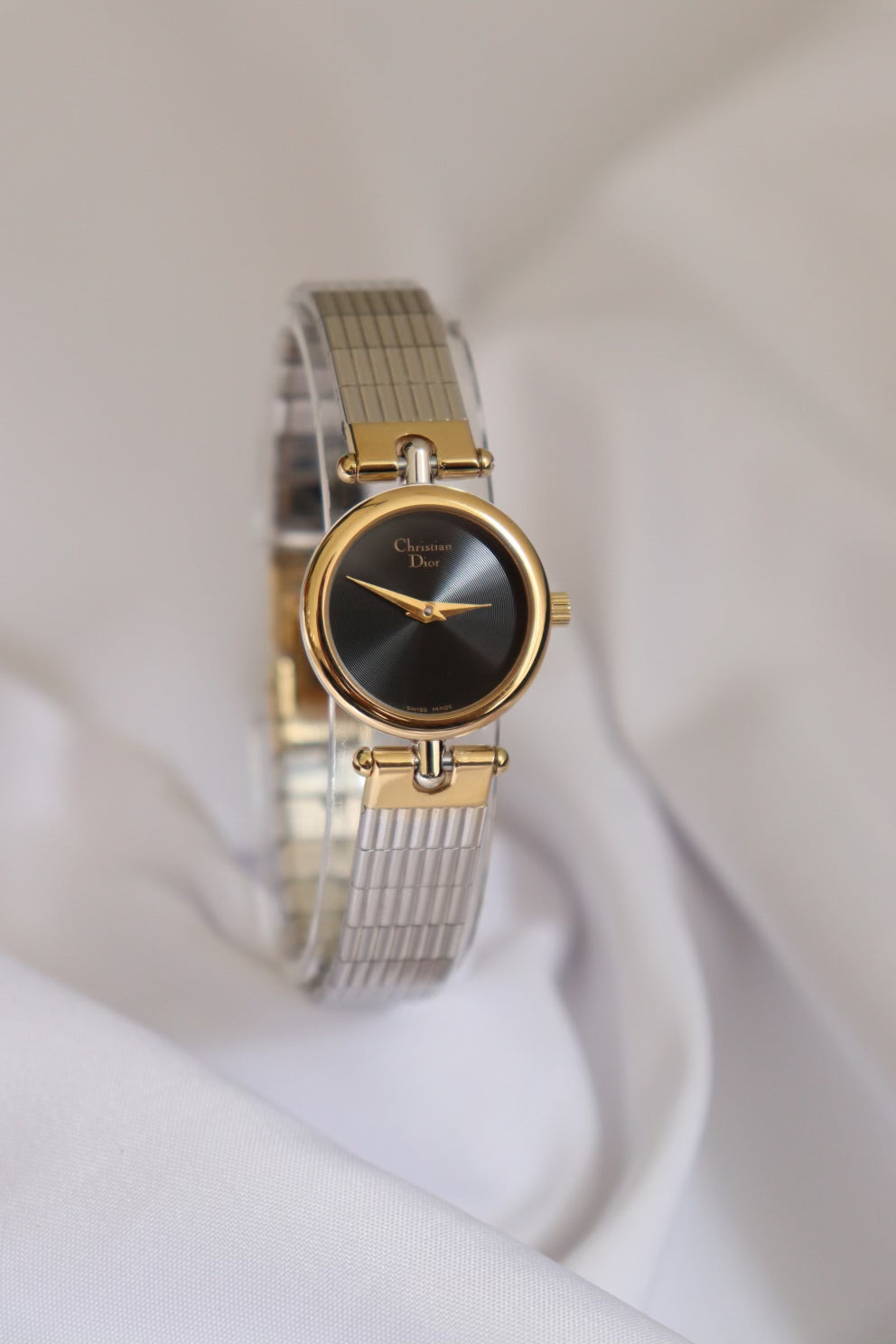 Dior 1990s Black Dial Round Two Tone Watch