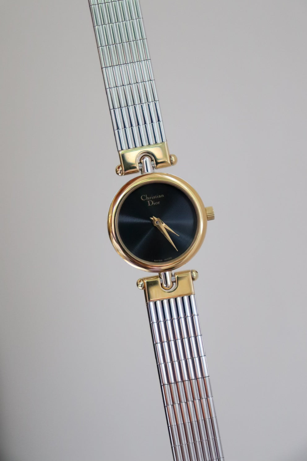Dior 1990s Black Dial Round Two Tone Watch