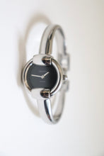 Load image into Gallery viewer, Vintage Gucci Bangle Watch in silver with black dial
