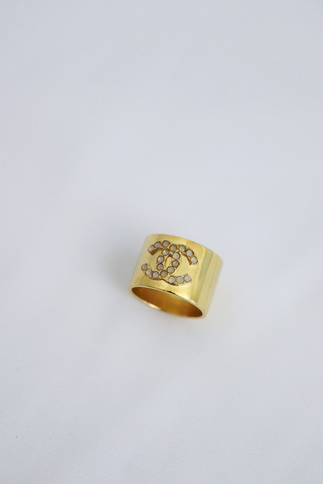 Chanel vintage gold tone ring with small crystals