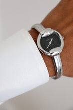 Load image into Gallery viewer, Vintage Gucci Bangle Watch in silver with black dial
