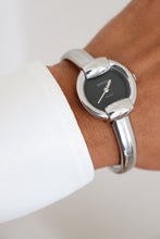 Load image into Gallery viewer, Vintage Gucci Bangle Watch in silver with black dial
