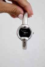 Load image into Gallery viewer, Vintage Gucci Bangle Watch in silver with black dial
