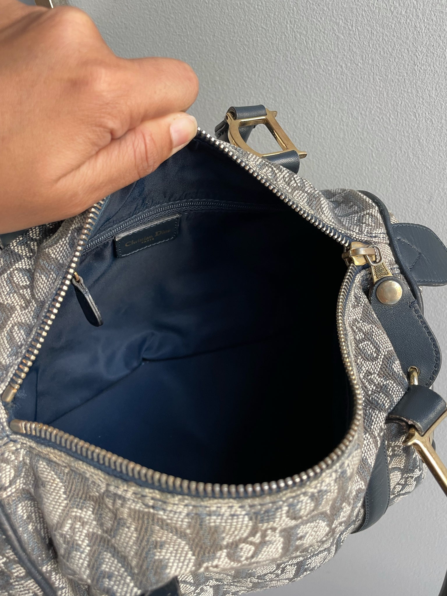 Christian Dior Mini Boston Bag Trotter Canvas Leather Black Silver