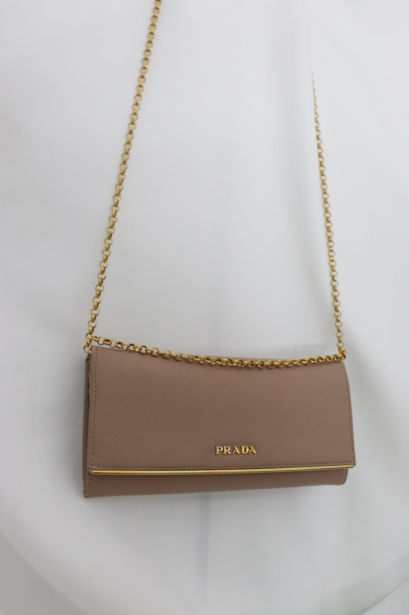 Prada Nude Saffiano Leather Wallet On Chain Prada